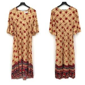 FAITHFULL THE BRAND x ANTHRO Melia Midi Dress Light Yellow Red L